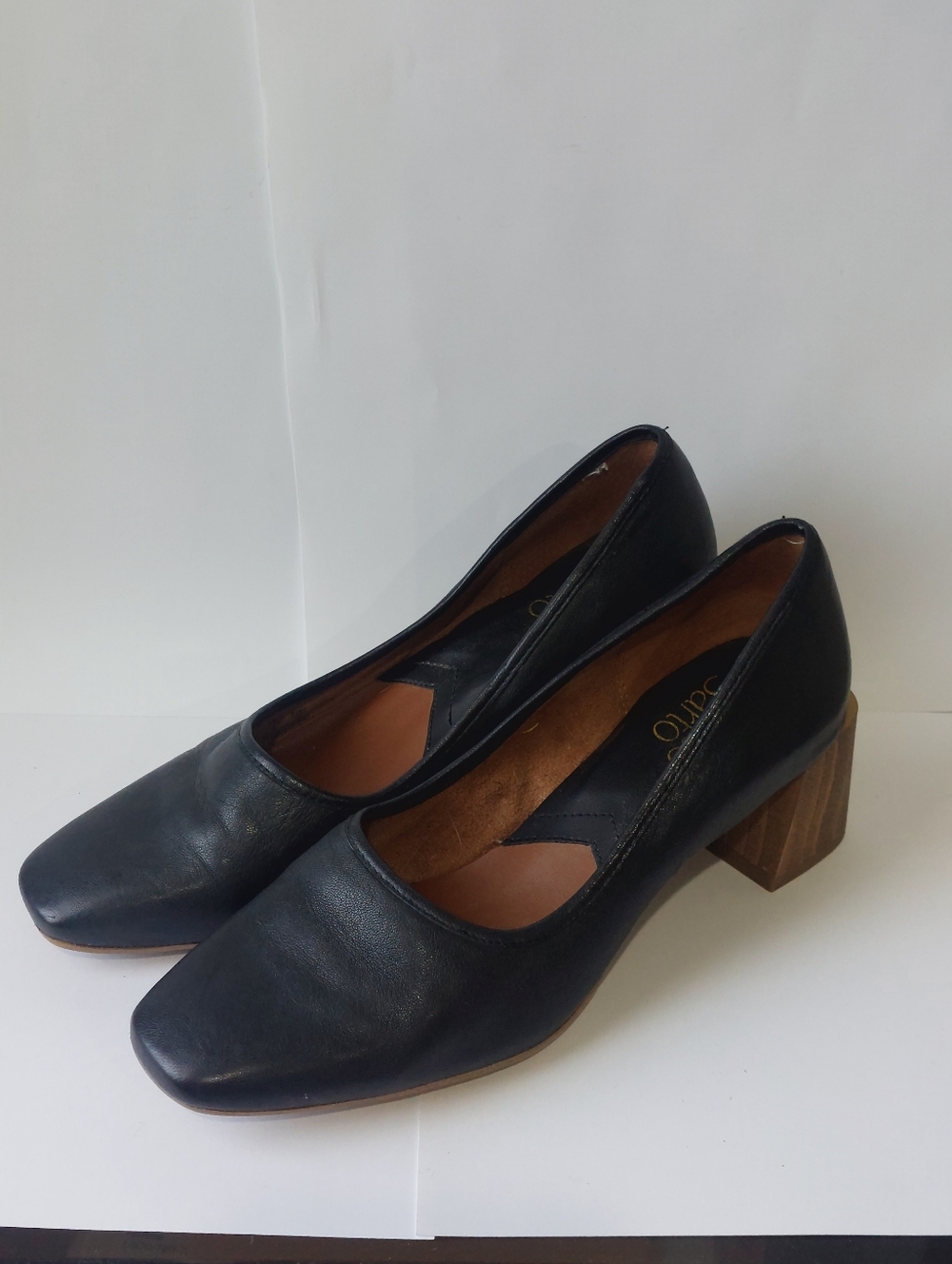 Franco Sarto Black Leather Block Heel Pumps
